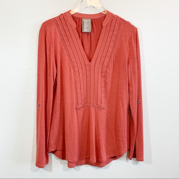 Anthropologie Tops - Anthro Dolan Bryn long sleeve pin tuck top coral